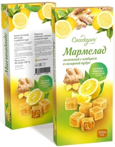 №2 Сладарт Мармелад Лимонный с имбирём в сахарной пудре, 200г    в Канаше
